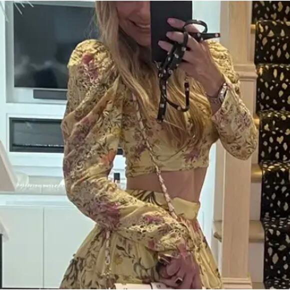 Hemant and Nandita Yellow Floral Crop Top XS Hippie Gypsy Plunging Princess $238 - Picture 4 of 11